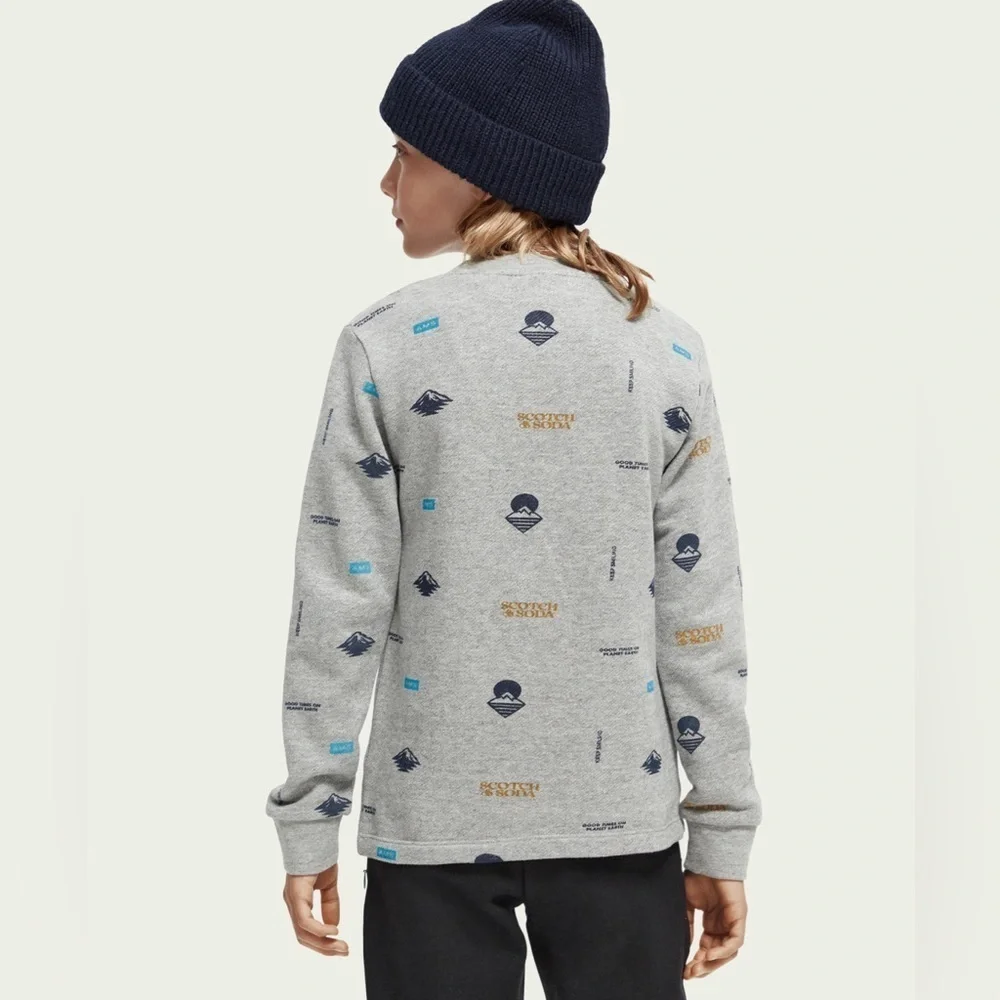 Scotch & Soda Boys Long Sleeve Printed T Shirt Gray NWT